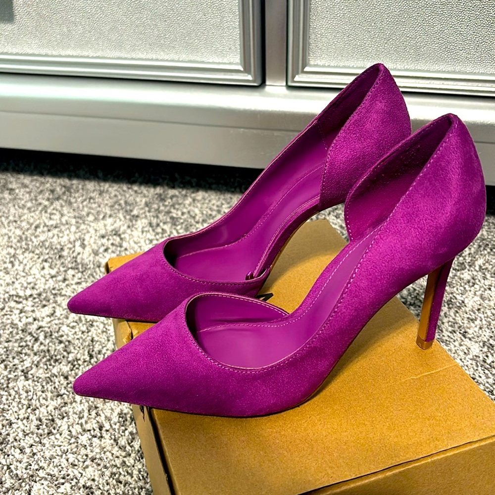 Mango Vibrant Magenta Suede Pointed Stilettos